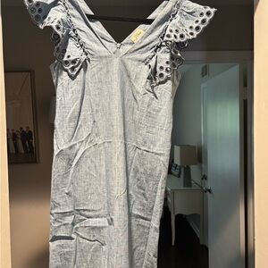 J. Crew Light Blue Eyelet Sleeve Mini Dress